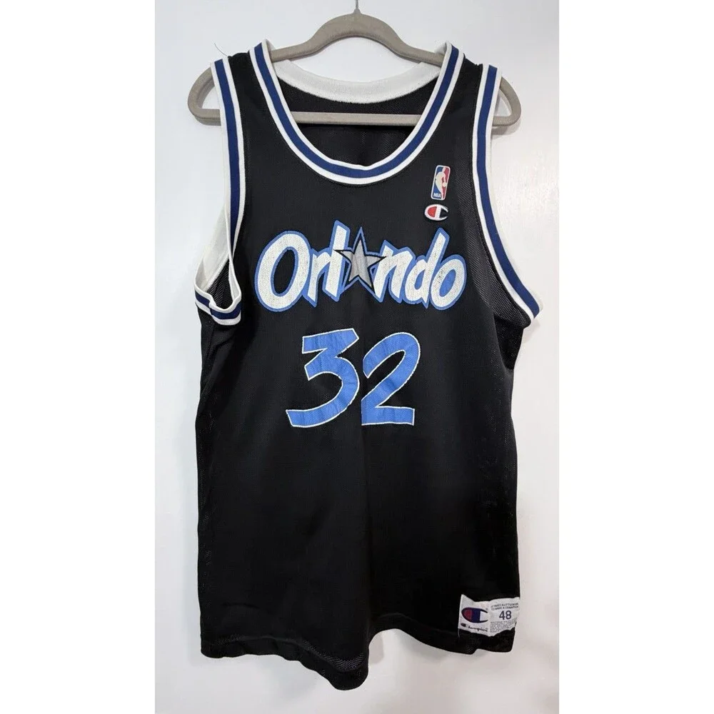 Vintage 90s Champion Shaquille O'Neal Orlando Magic Jersey Black Size 48 XL USA